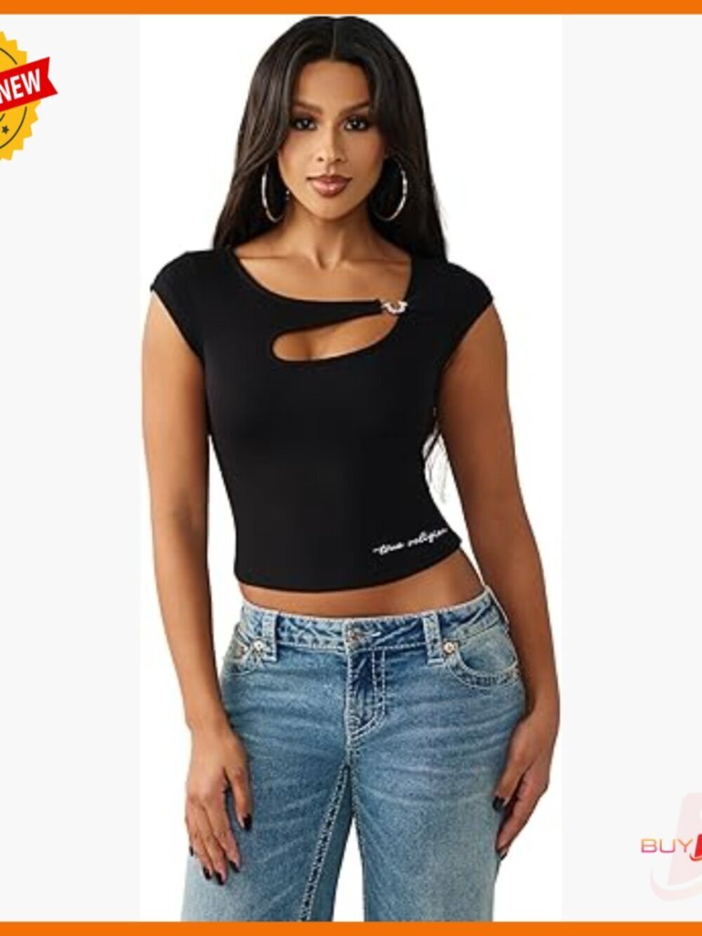 Rib Knit Cutout Top Short Sleeve Scoop Neck Stretch Comfort
